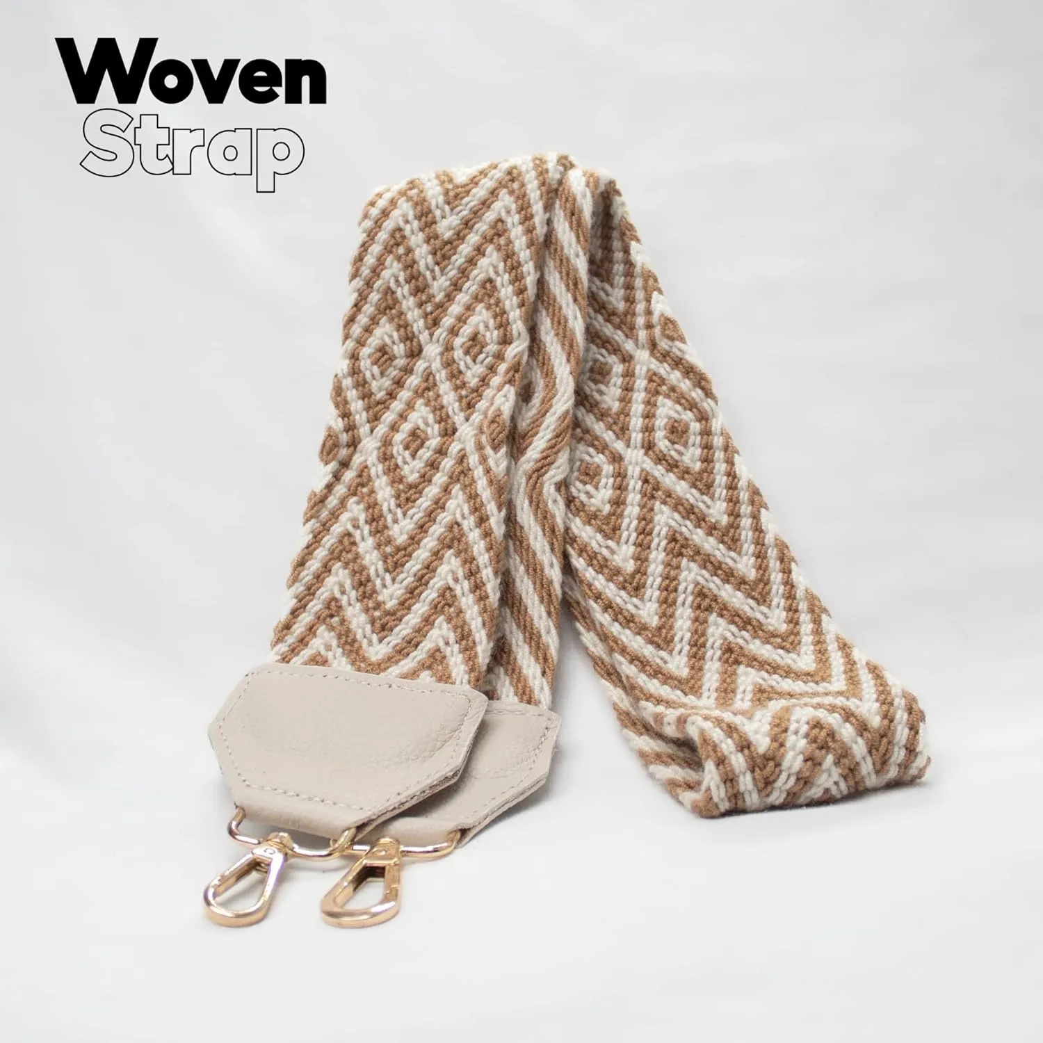 Handcrafted Leather Crossbody Bag for Women - Elegant Leather Bags with Unique Wayuu Weaving - Versatile Genuine Leather Crossbody Bag - Premium Colombian Materials and Design - Beige Bag with Gold