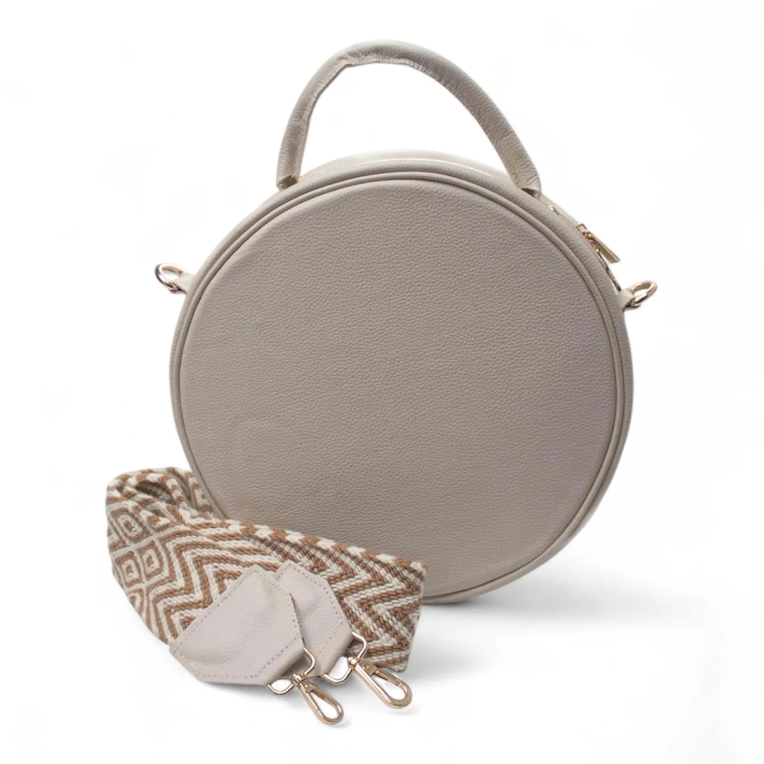 Handcrafted Leather Crossbody Bag for Women - Elegant Leather Bags with Unique Wayuu Weaving - Versatile Genuine Leather Crossbody Bag - Premium Colombian Materials and Design - Beige Bag with Gold