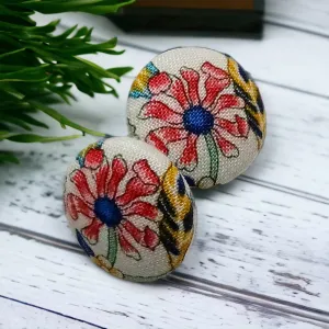 Handmade Floral Fabric Button Earrings | Statement Floral Earrings | Australian Made