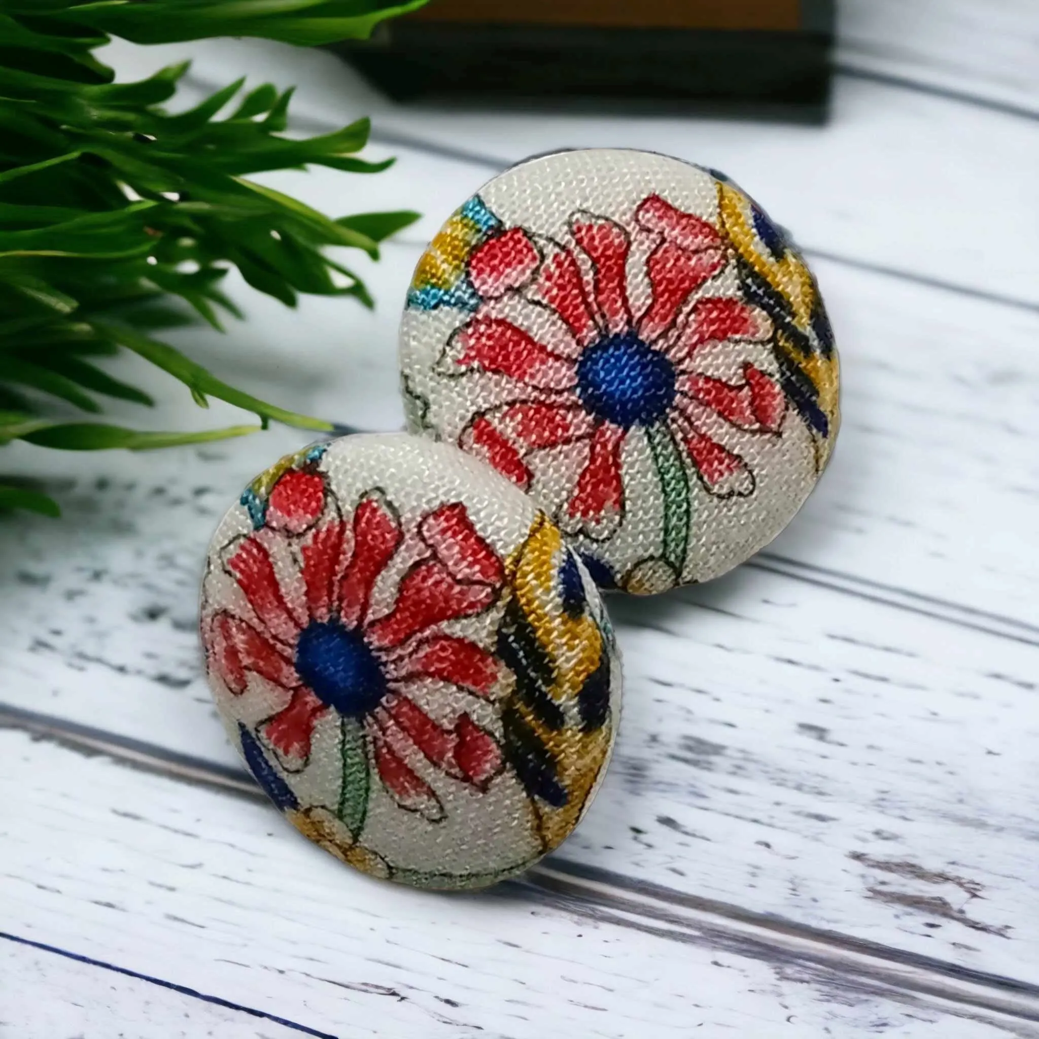 Handmade Floral Fabric Button Earrings | Statement Floral Earrings | Australian Made