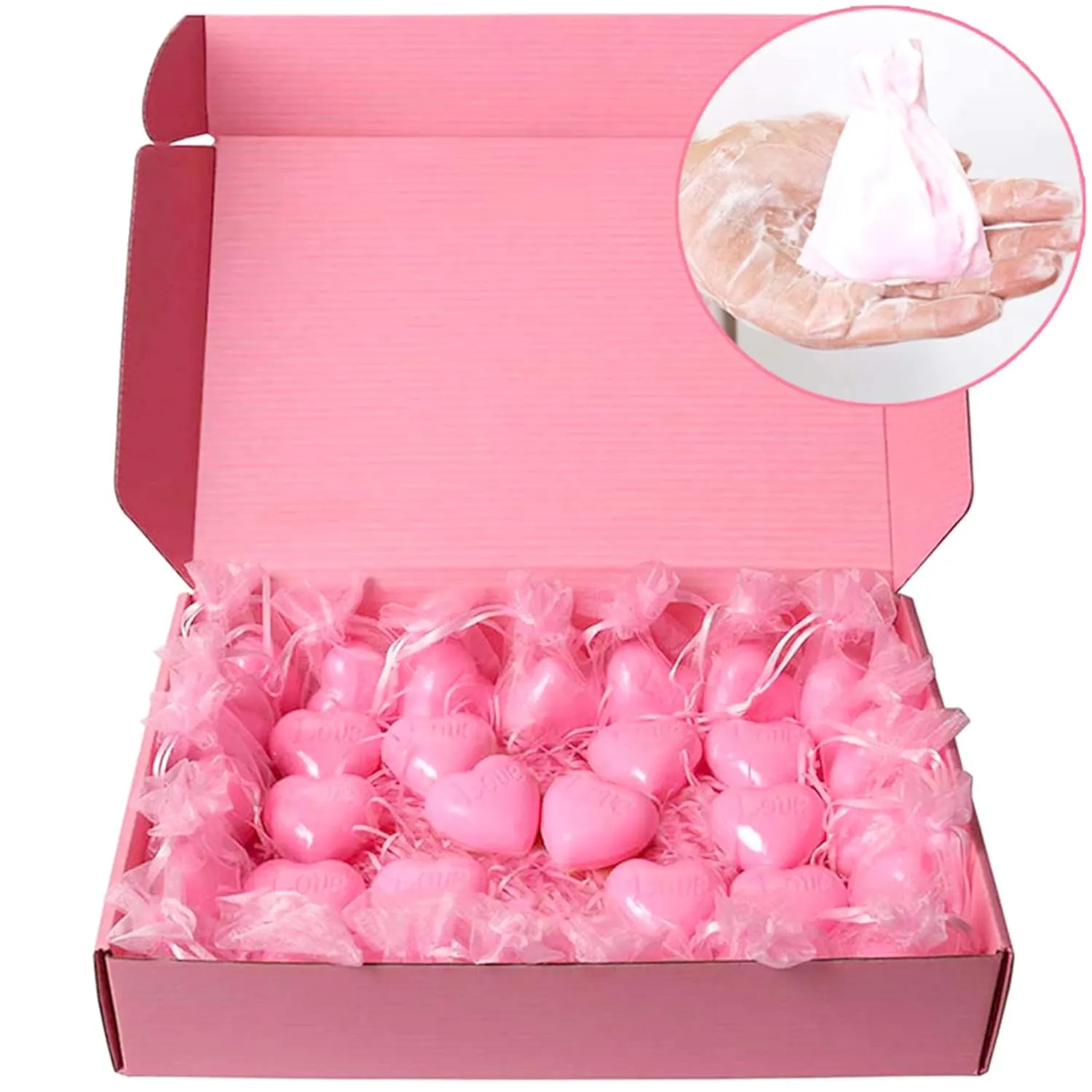 Handmade Scented 31g/1.1oz Pink Heart Soap Favors Guests Keepsake for Baby Shower Wedding Party Bridal Shower Favors AirBnB Soaps Christmas Gifts Love-Hearts Soaps (50 Pcs Individual Gift Bags)