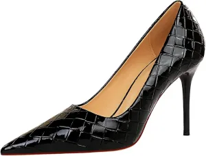 Hanfike Womens Shoes Dress Heels Woven Pattern Slim Wedding Party Pumps DS1932-1