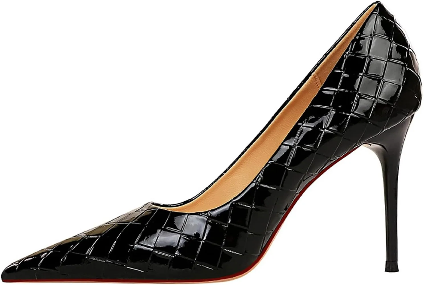 Hanfike Womens Shoes Dress Heels Woven Pattern Slim Wedding Party Pumps DS1932-1