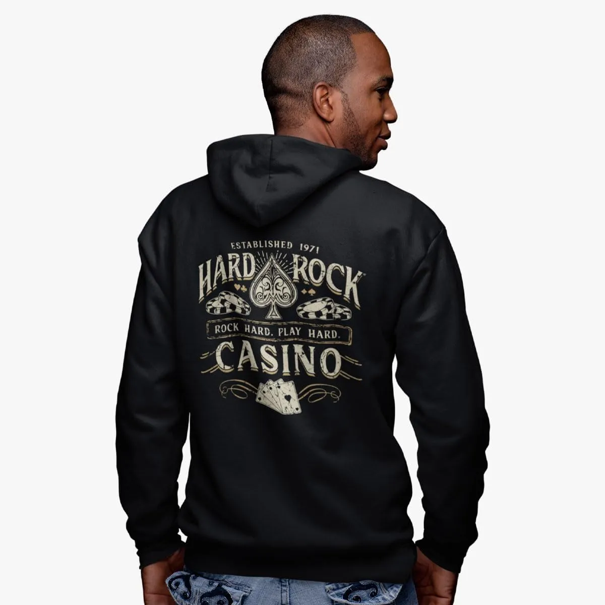 Hard Rock Adult Fit Casino Full Zip Hoodie, Black