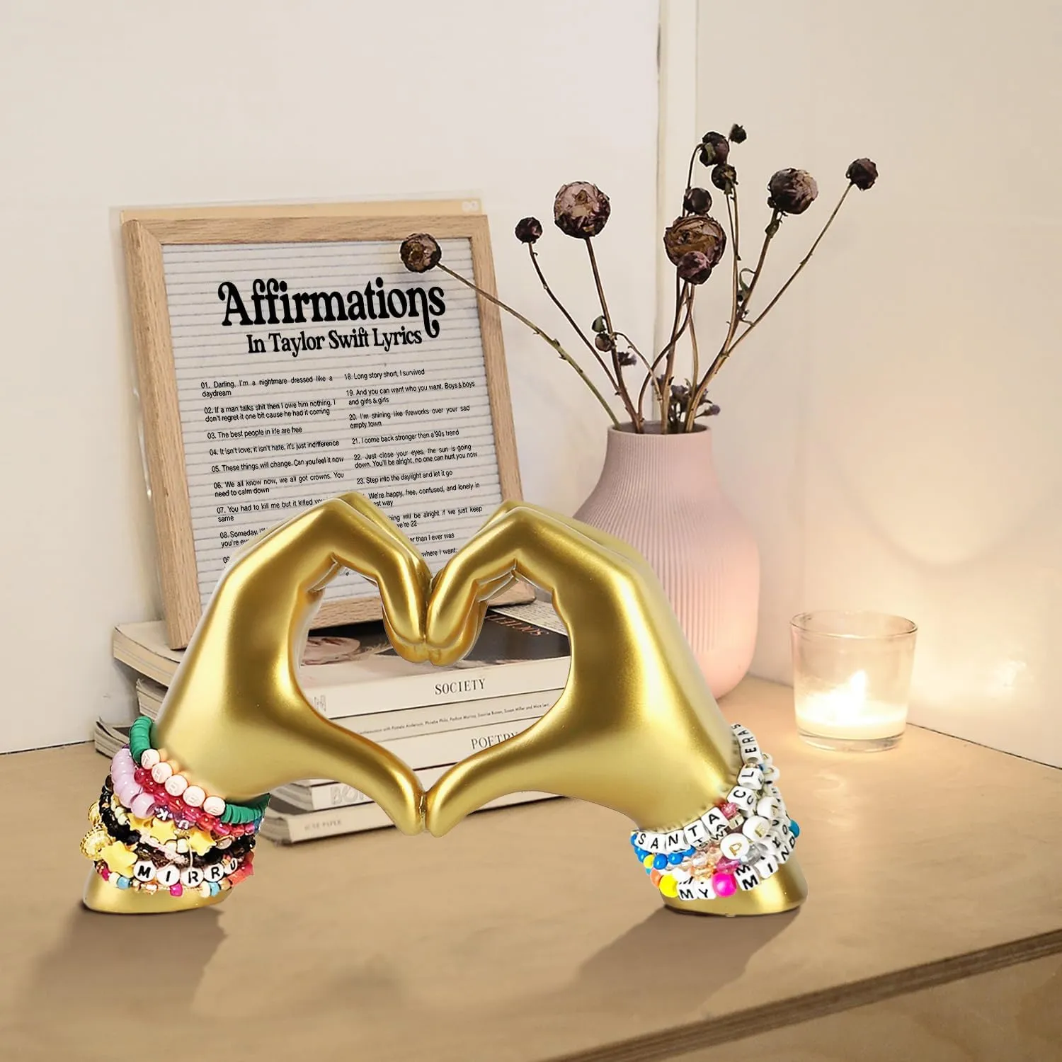 Heart Hands Sculpture for Living Room Bedroom Bookshelf, Unique Home Decor for Mom Mother's Day Essential Decorations (No Bracelets)