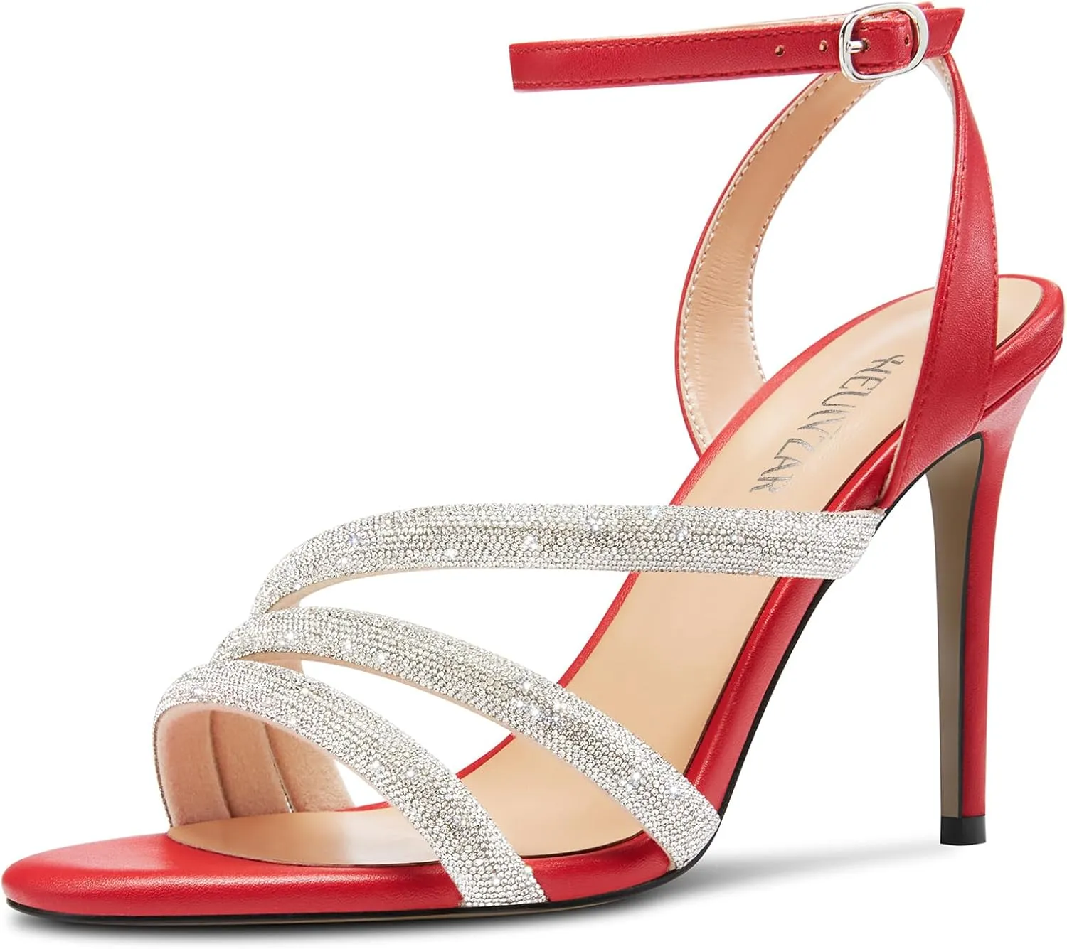 HEUIVZAR Womens Stiletto High Heel Open Toe Ankle Strap Rhinestone Crystal Sandals Prom Party Sexy Gladiator Shoes 3.9 Inches Heels