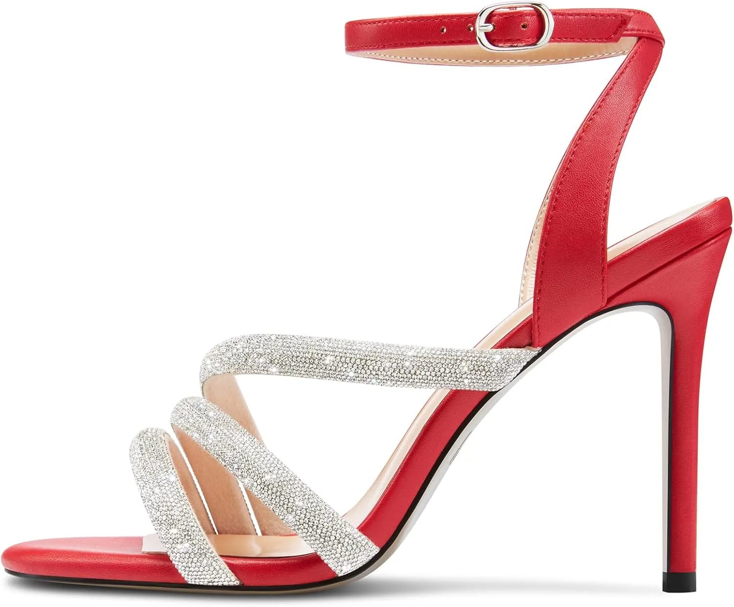 HEUIVZAR Womens Stiletto High Heel Open Toe Ankle Strap Rhinestone Crystal Sandals Prom Party Sexy Gladiator Shoes 3.9 Inches Heels