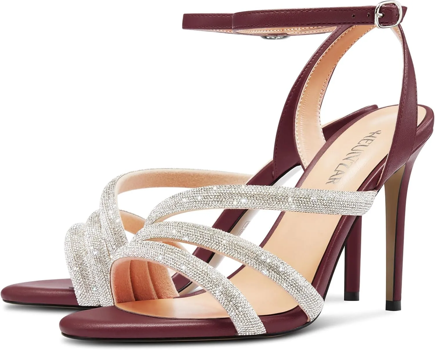 HEUIVZAR Womens Stiletto High Heel Open Toe Ankle Strap Rhinestone Crystal Sandals Prom Party Sexy Gladiator Shoes 3.9 Inches Heels