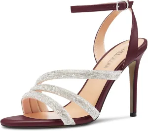 HEUIVZAR Womens Stiletto High Heel Open Toe Ankle Strap Rhinestone Crystal Sandals Prom Party Sexy Gladiator Shoes 3.9 Inches Heels