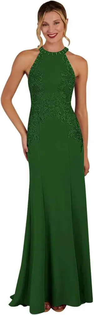 HEWEIGUI Long Lace Mother of The Bride Dresses Mermaid Halter Formal Dress for Women Wedding Guest WHC091