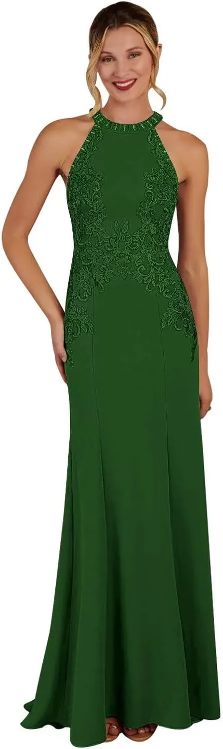 HEWEIGUI Long Lace Mother of The Bride Dresses Mermaid Halter Formal Dress for Women Wedding Guest WHC091