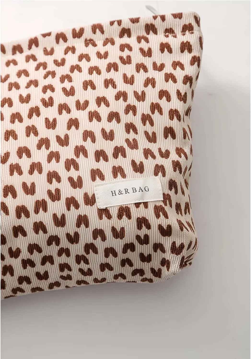 HEY M&Q Corduroy Cute Brown Heart Cosmetic Bags for Women Toiletry Travel Bag Large Capacity Canvas Beauty Pouch Zipper Makeup Organizer Bag