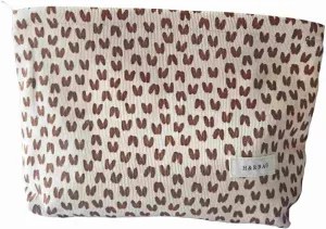 HEY M&Q Corduroy Cute Brown Heart Cosmetic Bags for Women Toiletry Travel Bag Large Capacity Canvas Beauty Pouch Zipper Makeup Organizer Bag