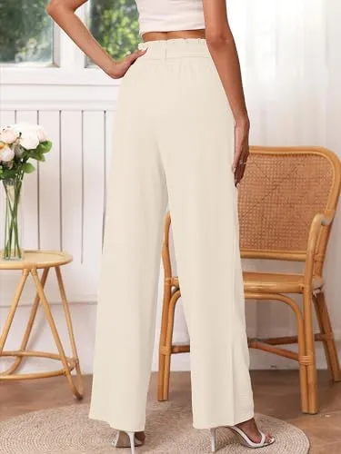 Heymoments Women's Wide Leg Lounge Pants with Pockets Lightweight High Waisted Palazzo Adjustable Tie Knot Flowy Trousers
