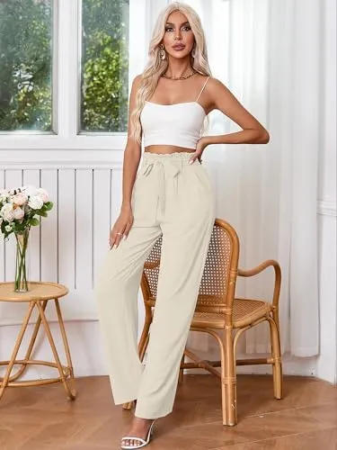 Heymoments Women's Wide Leg Lounge Pants with Pockets Lightweight High Waisted Palazzo Adjustable Tie Knot Flowy Trousers