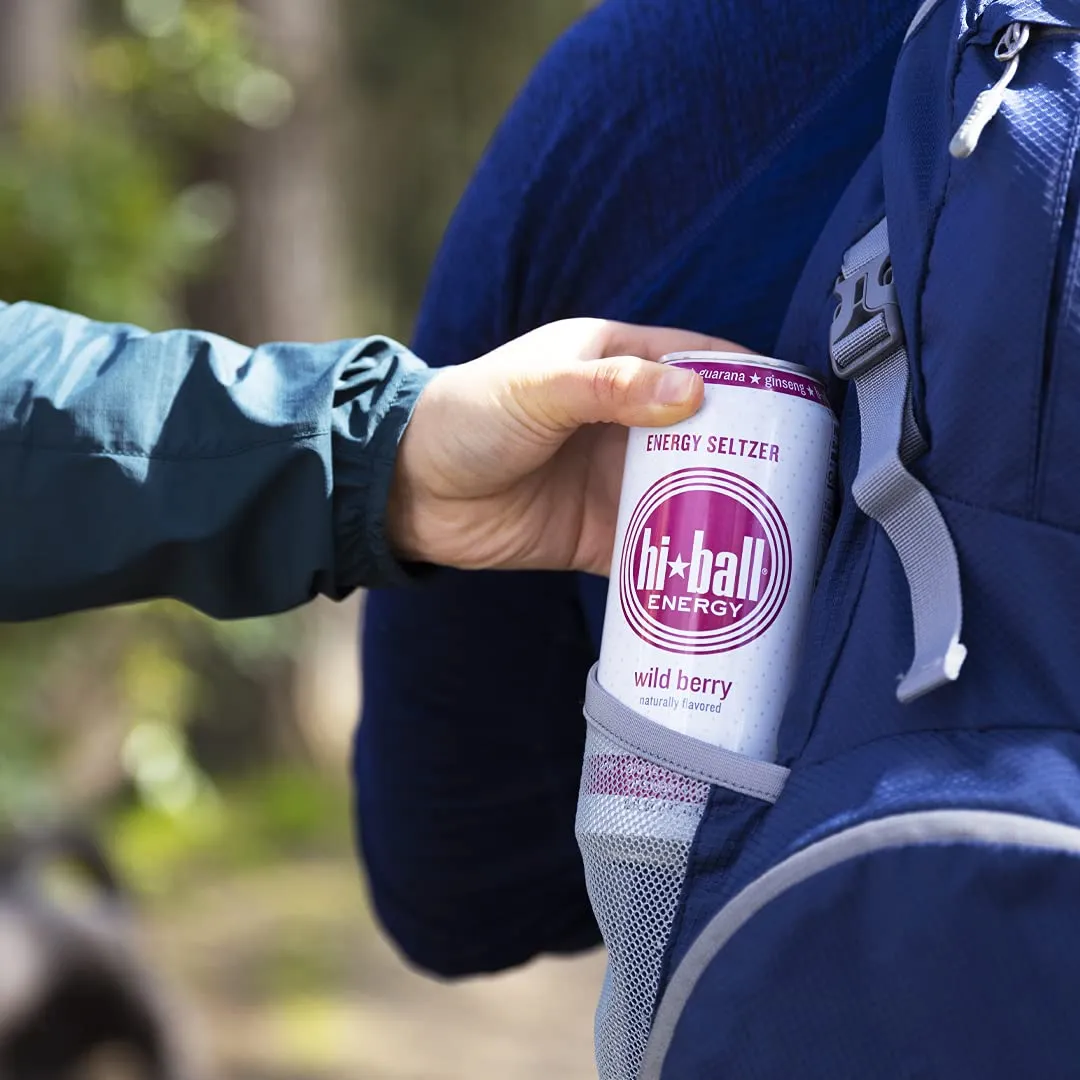 Hiball Energy Seltzer Water, Caffeinated Sparkling Water Made with Vitamin B12 and Vitamin B6, Sugar Free (8 pack of 16 Fl Oz), Wild Berry