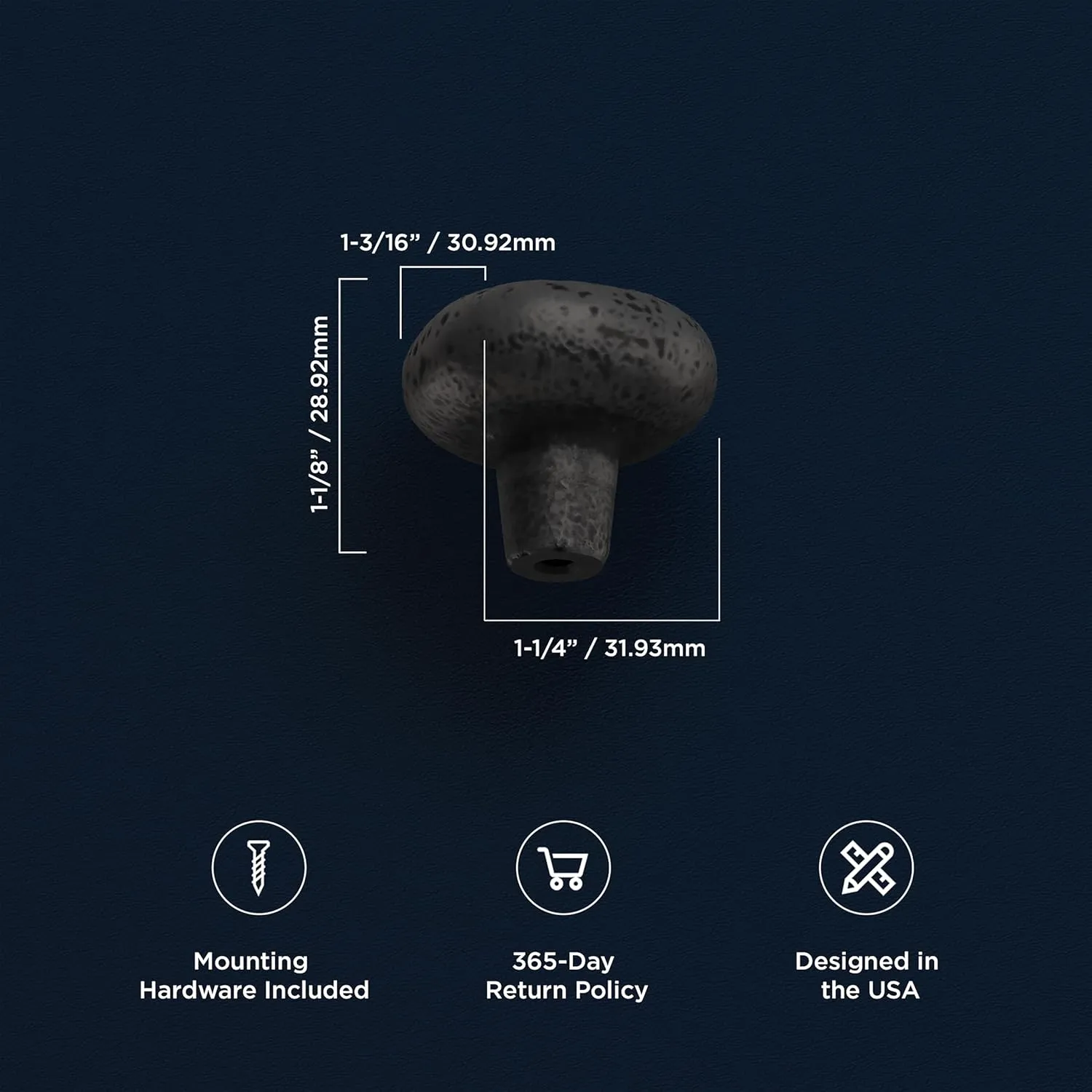 Hickory Hardware 10 Pack Solid Core Kitchen Cabinet Knobs, Luxury Cabinet and Dresser Knobs, Handle Pulls for Doors & Drawers, 1-1/4 Inch, Black Iron, Refined Rustic Collection
