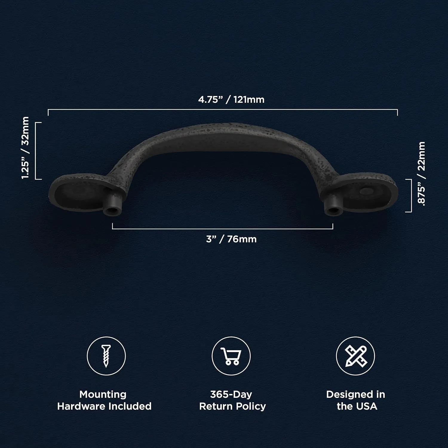 Hickory Hardware 10 Pack Solid Core Kitchen Cabinet Pulls, Luxury Cabinet Handles, Hardware for Doors & Dresser Drawers, 3 Inch Hole Center, Black Iron, Refined Rustic Collection