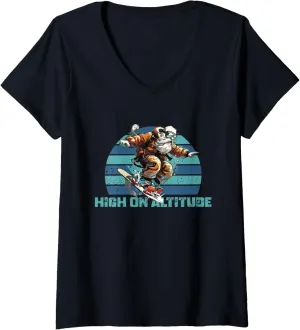 High On Altitude | Snowboarding Winter Sports | Snowboarder V-Neck T-Shirt