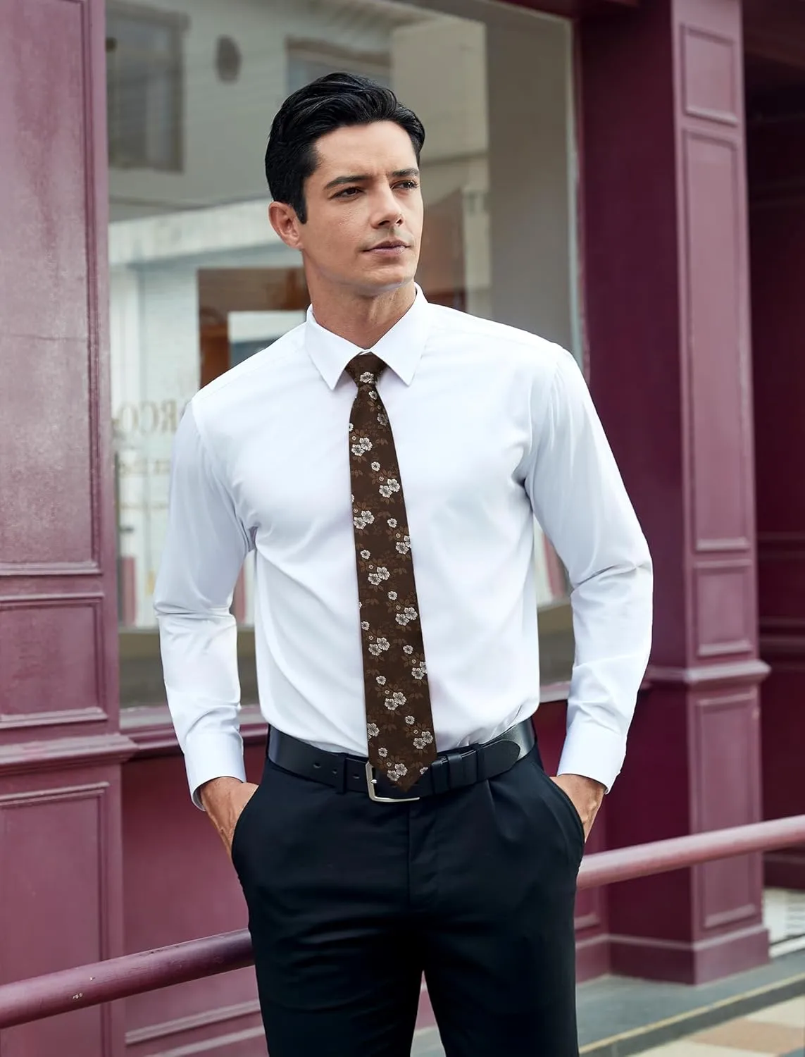 HISDERN Men Floral Ties Woven Classic 3.4" Necktie Set Formal tie Pocket Square for Wedding with Handkerchief Gift Box