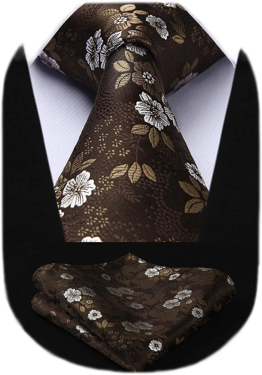 HISDERN Men Floral Ties Woven Classic 3.4" Necktie Set Formal tie Pocket Square for Wedding with Handkerchief Gift Box