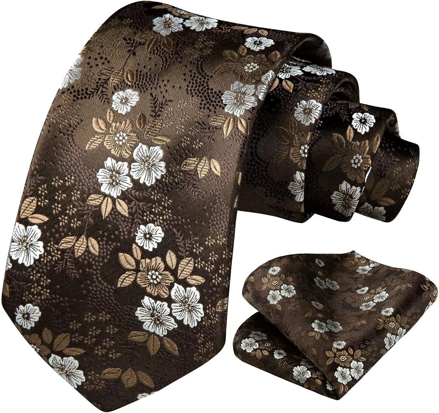 HISDERN Men Floral Ties Woven Classic 3.4" Necktie Set Formal tie Pocket Square for Wedding with Handkerchief Gift Box