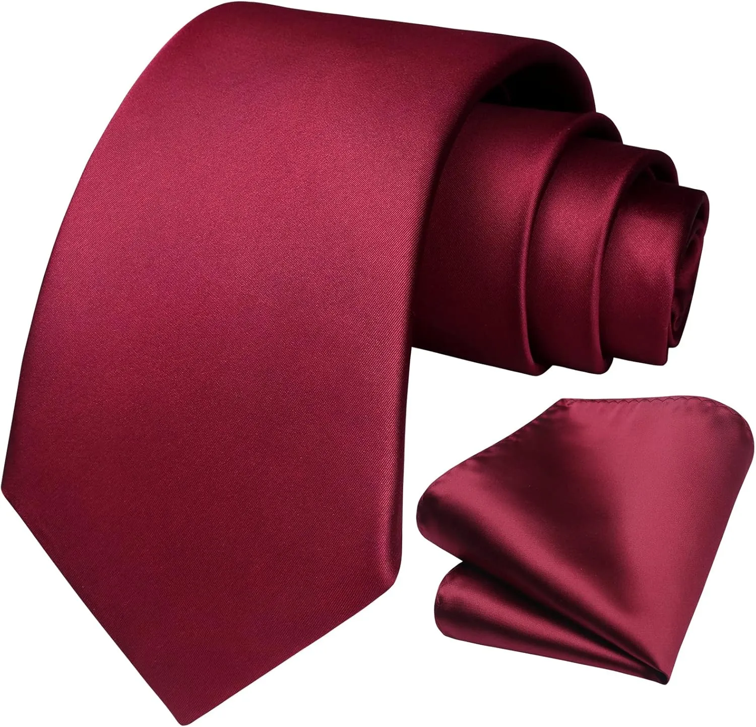 HISDERN Mens Solid Color Ties Formal Satin Necktie and Pocket Square Set Classic Wedding Business Tie & Handkerchief