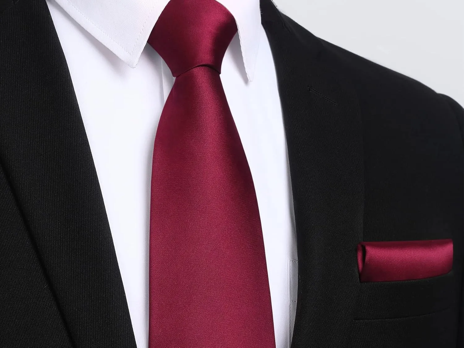 HISDERN Mens Solid Color Ties Formal Satin Necktie and Pocket Square Set Classic Wedding Business Tie & Handkerchief
