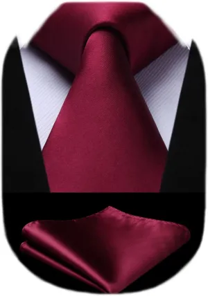 HISDERN Mens Solid Color Ties Formal Satin Necktie and Pocket Square Set Classic Wedding Business Tie & Handkerchief