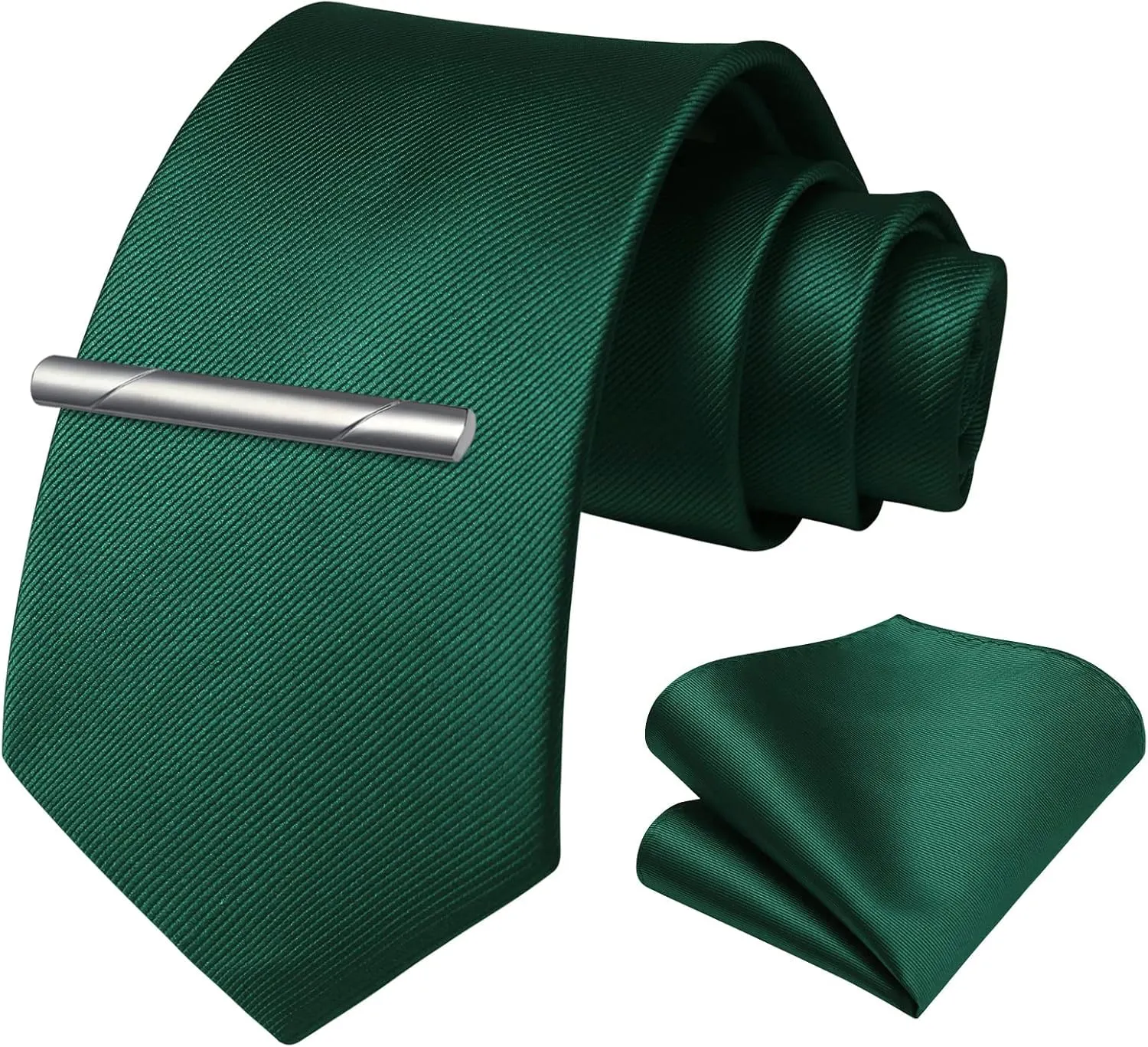 HISDERN Mens Ties Solid Color Wedding Ties and Pocket Square Neckties Clip Sets Business Formal Satin Ties for Men