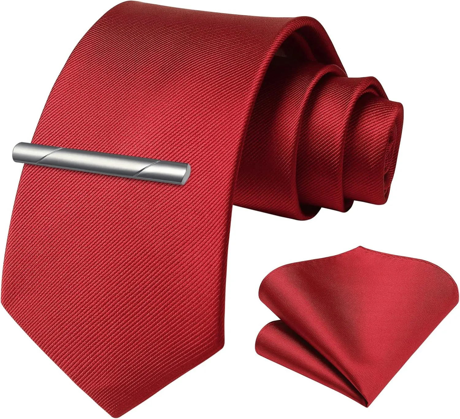 HISDERN Mens Ties Solid Color Wedding Ties and Pocket Square Neckties Clip Sets Business Formal Satin Ties for Men