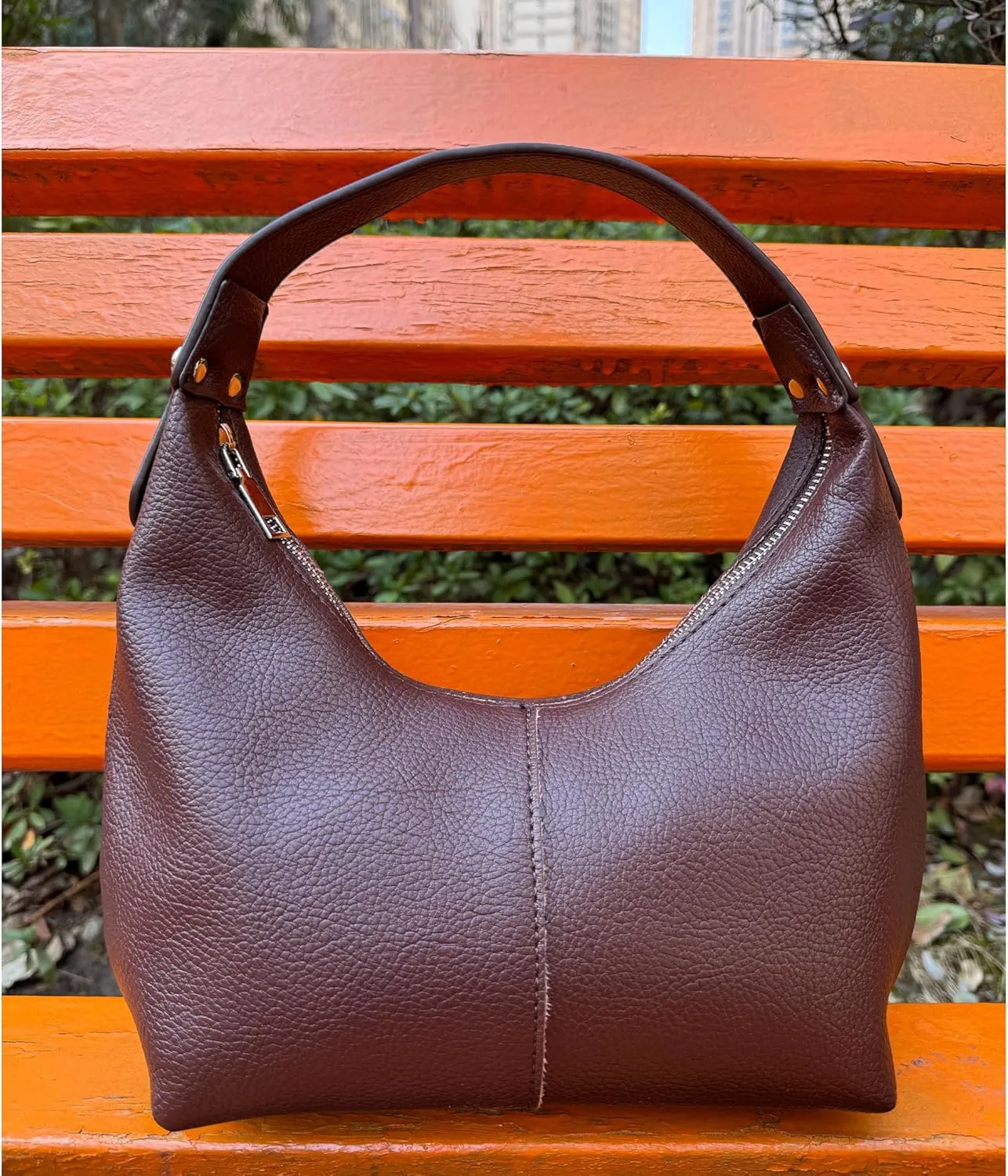 Hobo Women's PU Leather Shoulder Tote Clutch Crescent Slouchy Bag with Zipper Closure and Top Handle