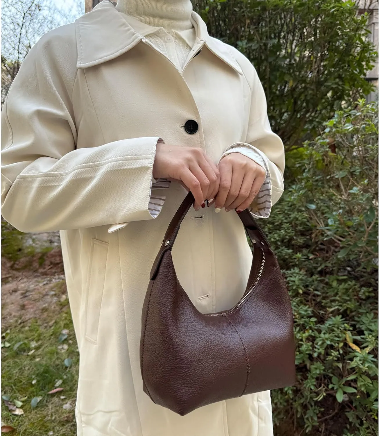 Hobo Women's PU Leather Shoulder Tote Clutch Crescent Slouchy Bag with Zipper Closure and Top Handle