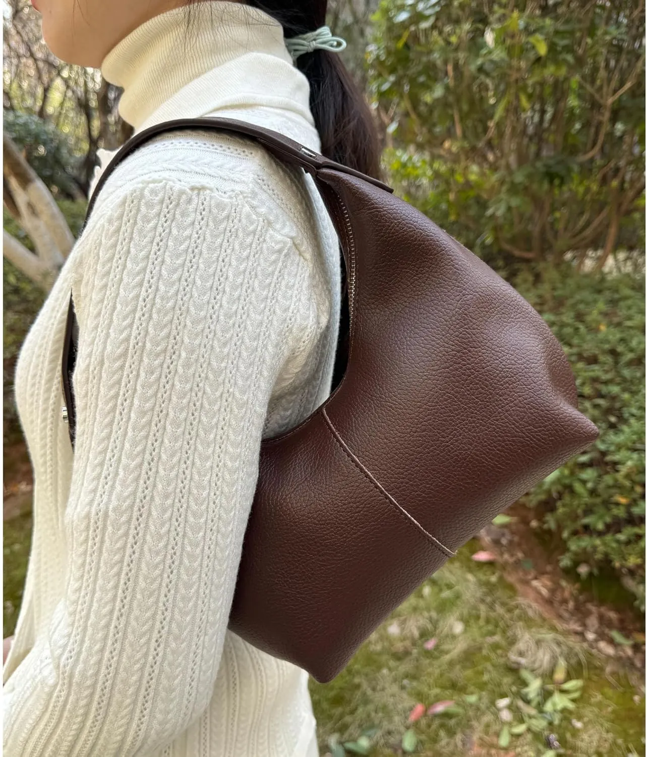 Hobo Women's PU Leather Shoulder Tote Clutch Crescent Slouchy Bag with Zipper Closure and Top Handle