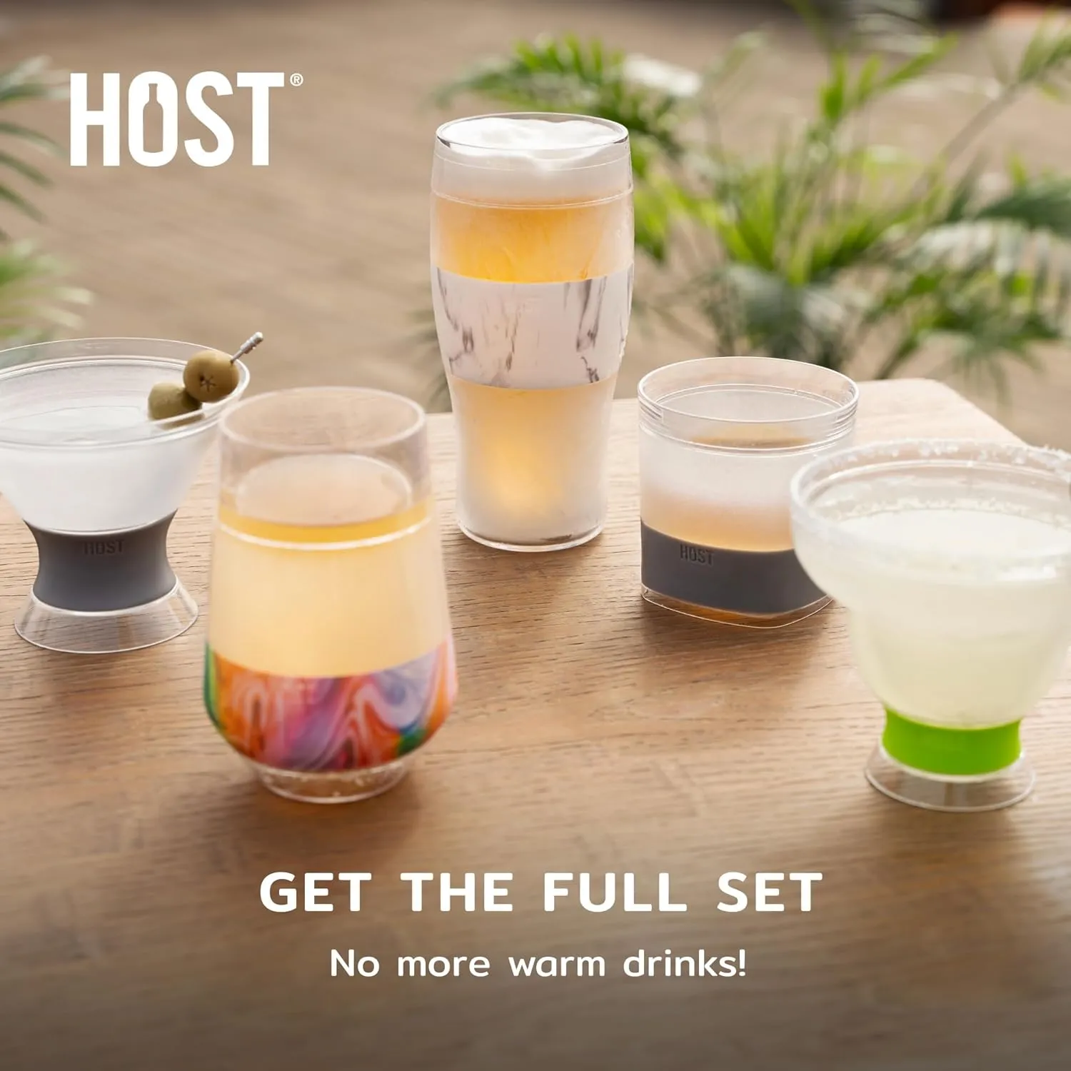 HOST Champagne Freeze Double-Walled Stemless Wine Glasses Freezer Cooling Cups with Active Cooling Gel and Insulated Silicone Grip, 9 Oz Plastic Tumblers, Pink Camo, Set of 2