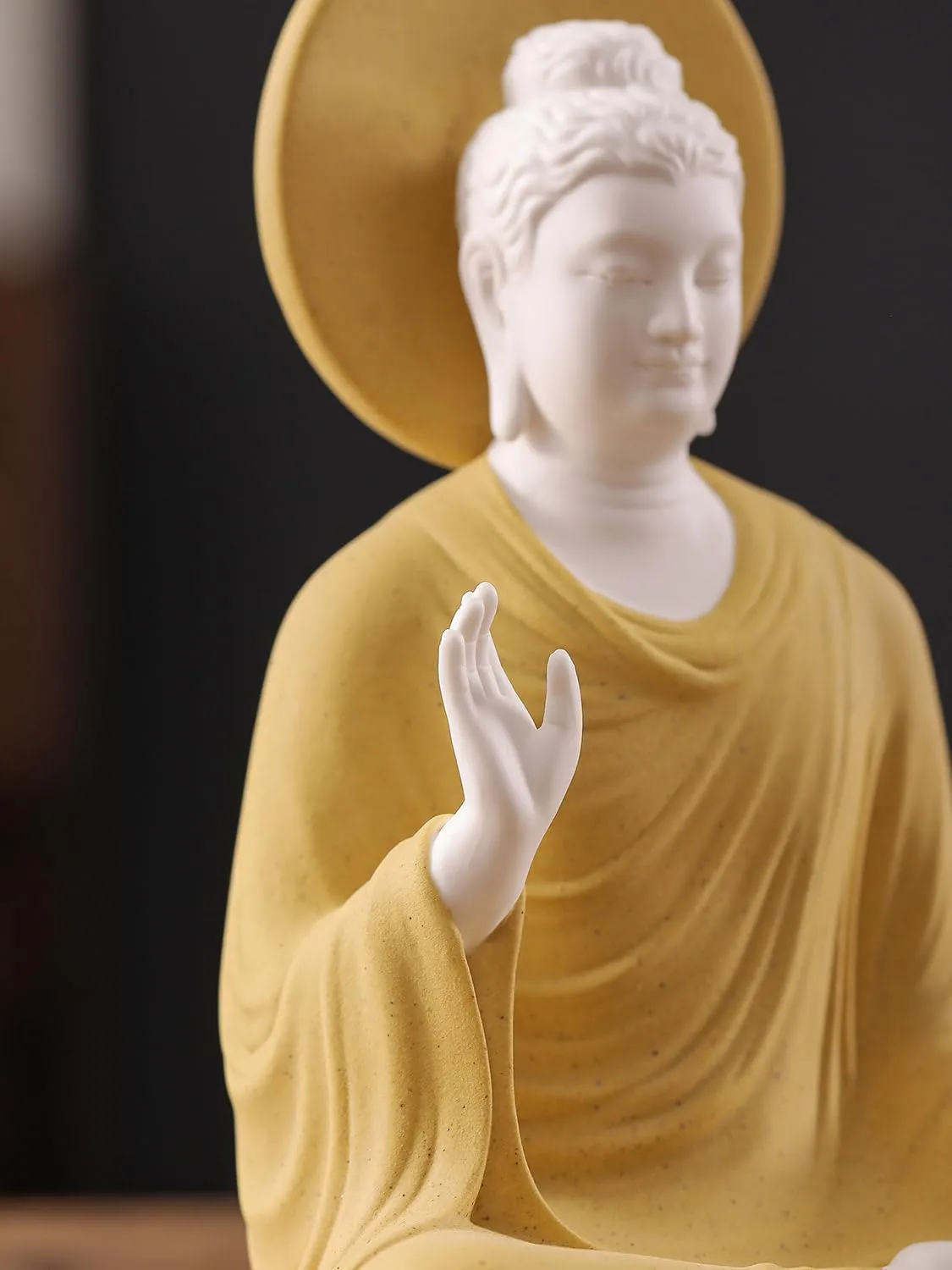 Houlu 6.5 Inch Yellow Buddha Statue for Home Decor, Ceramic Meditating Buddha Statue Indoor, Small Buddha Statues for Meditation and Spiritual Décor