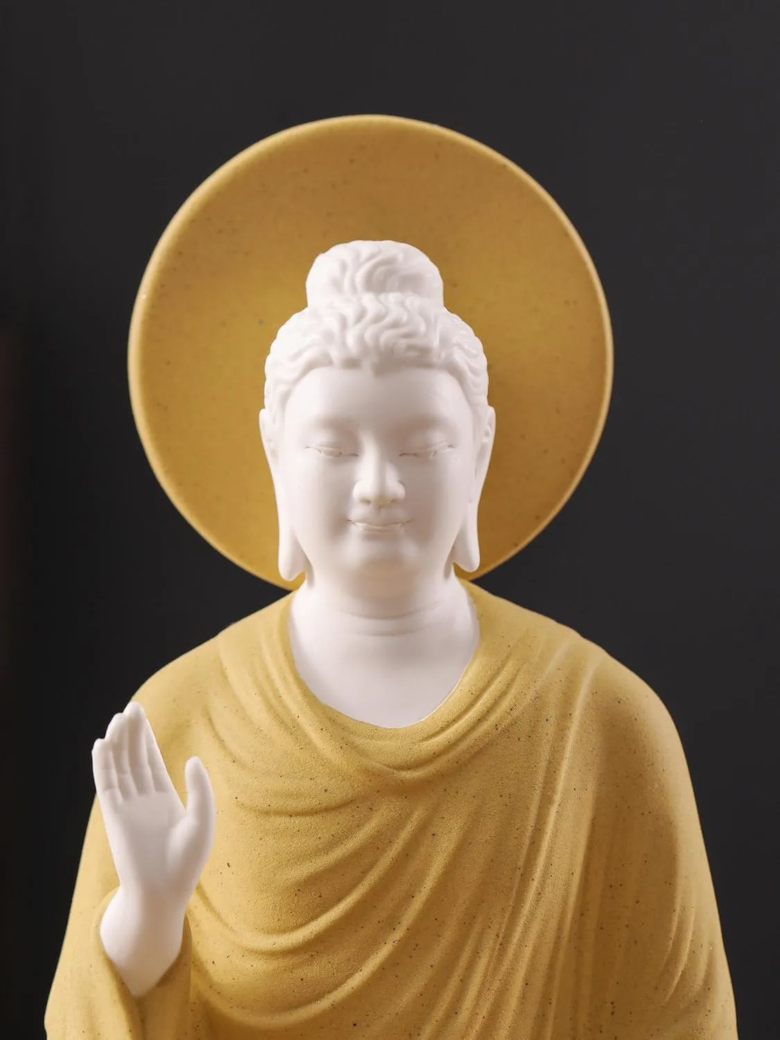 Houlu 6.5 Inch Yellow Buddha Statue for Home Decor, Ceramic Meditating Buddha Statue Indoor, Small Buddha Statues for Meditation and Spiritual Décor