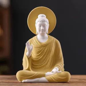 Houlu 6.5 Inch Yellow Buddha Statue for Home Decor, Ceramic Meditating Buddha Statue Indoor, Small Buddha Statues for Meditation and Spiritual Décor