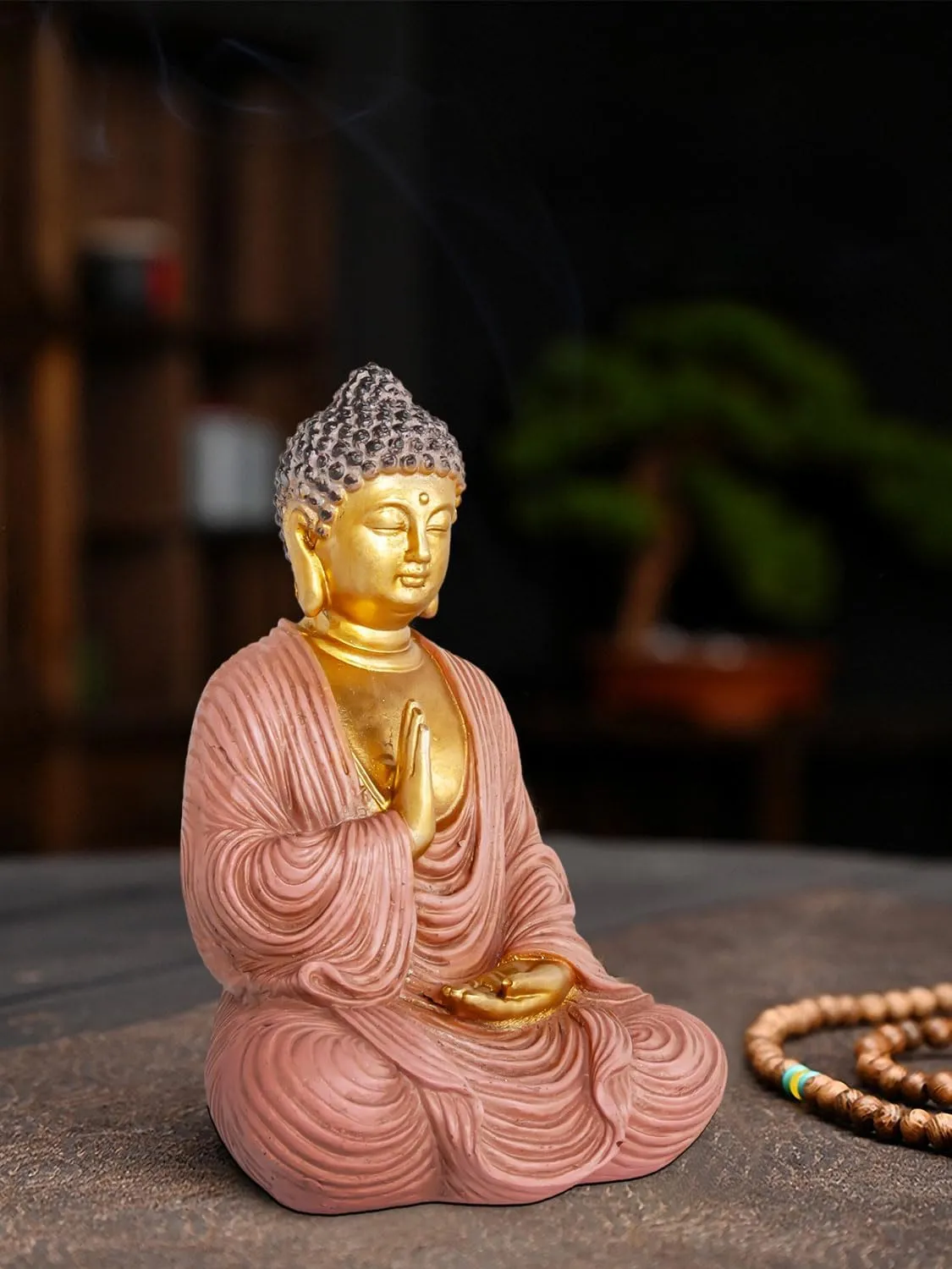 Houlu Golden Meditating Buddha Statue Indoor – 6.3 Inch Buddha Statue for Home Decor, Small Buddha Statues for Meditation and Spiritual Decor - Blessing Buddha