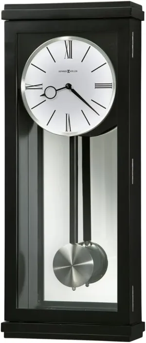 Howard Miller Alvarez Large Pendulum Wall Clock – Modern Black Satin Finish, Dual Chime Movement, Brushed Nickel Accents, Battery Operated, Ideal for Any Transitional Home or Office Decor