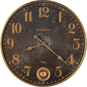 Howard Miller Union Depot Wall Clock, Black Dial Brass Finish Pendulum Quartz Movement Black Analog Dial, Battery Powered Wall Mount Best for Home Decor, Living Room & Office Decor