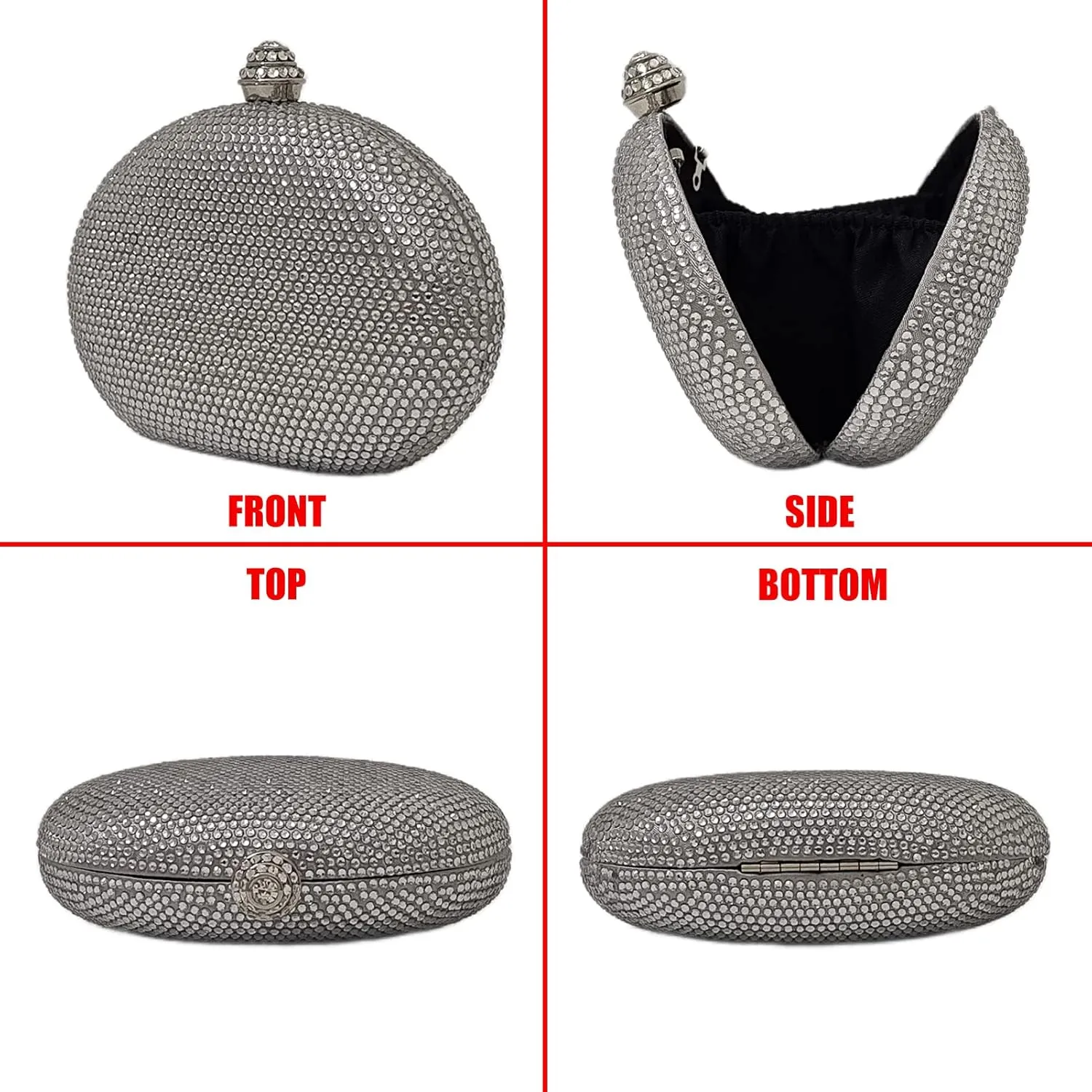 HUANG ZHUANG Egg Shape Crystal Clutch Purse Rhinestone Evening Bag for Women Party Wedding Cute Handbag