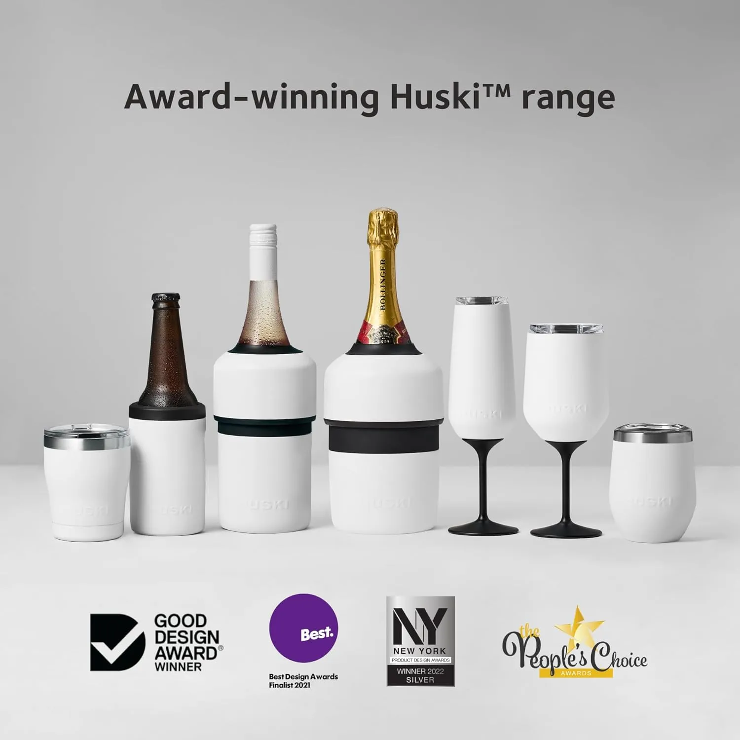 Huski Champagne Flute | NEW | Award-winning Design with Detachable Stem | Premium Stainless Steel Champagne Glass with Lid | Triple Insulated Tumbler | 8oz Capacity | Great Gift (Brushed Stainless)