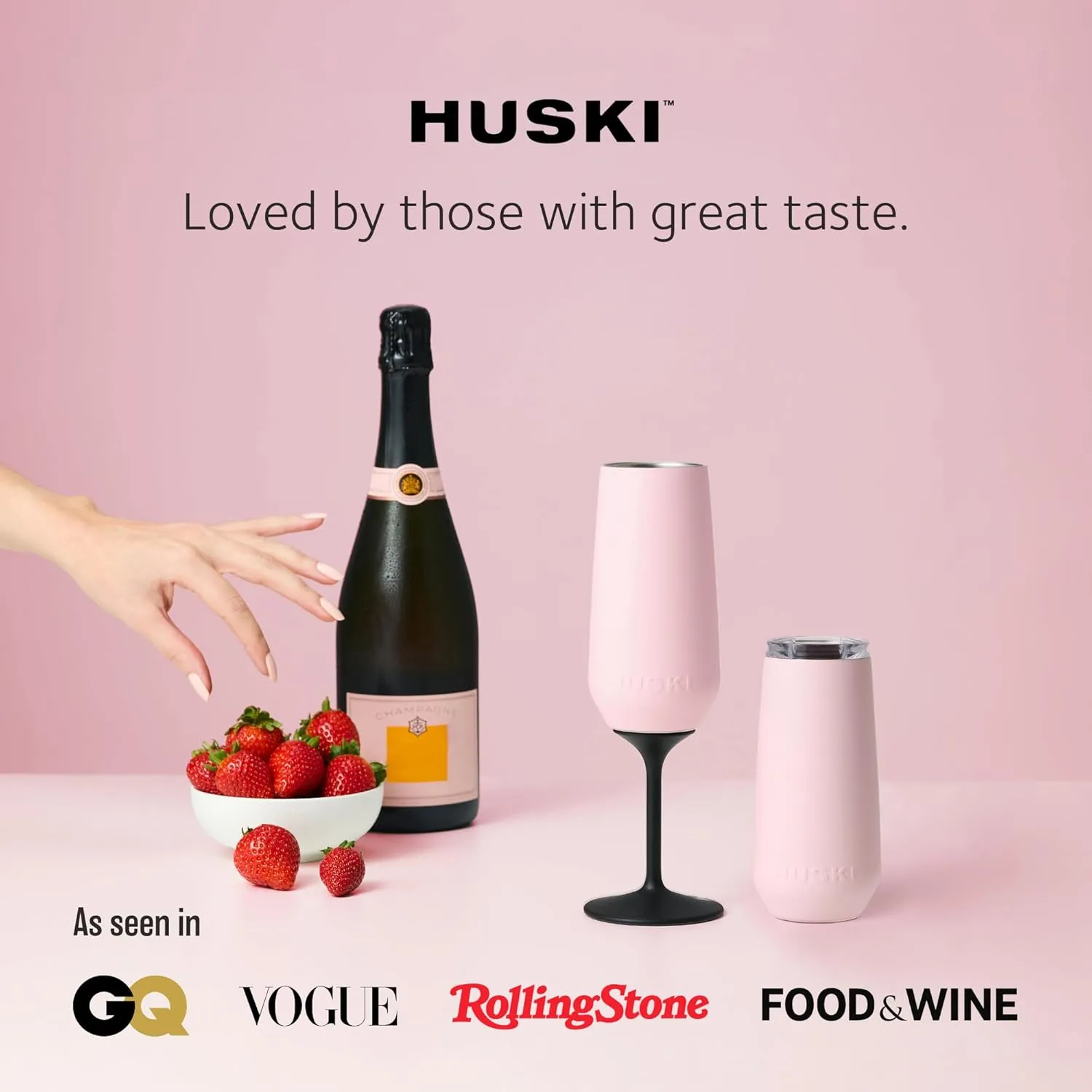 Huski Champagne Flute | NEW | Award-winning Design with Detachable Stem | Premium Stainless Steel Champagne Glass with Lid | Triple Insulated Tumbler | 8oz Capacity | Great Gift (Brushed Stainless)