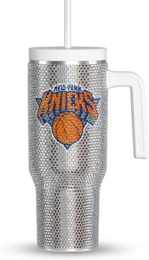 Hydrapeak x NBA Officially Licensed New York Knicks Voyager 40 oz Stainless Steel Bling Tumbler with Handle, Insulated Rhinestone Water Bottle With Straw & Lid, Includes Gift Box