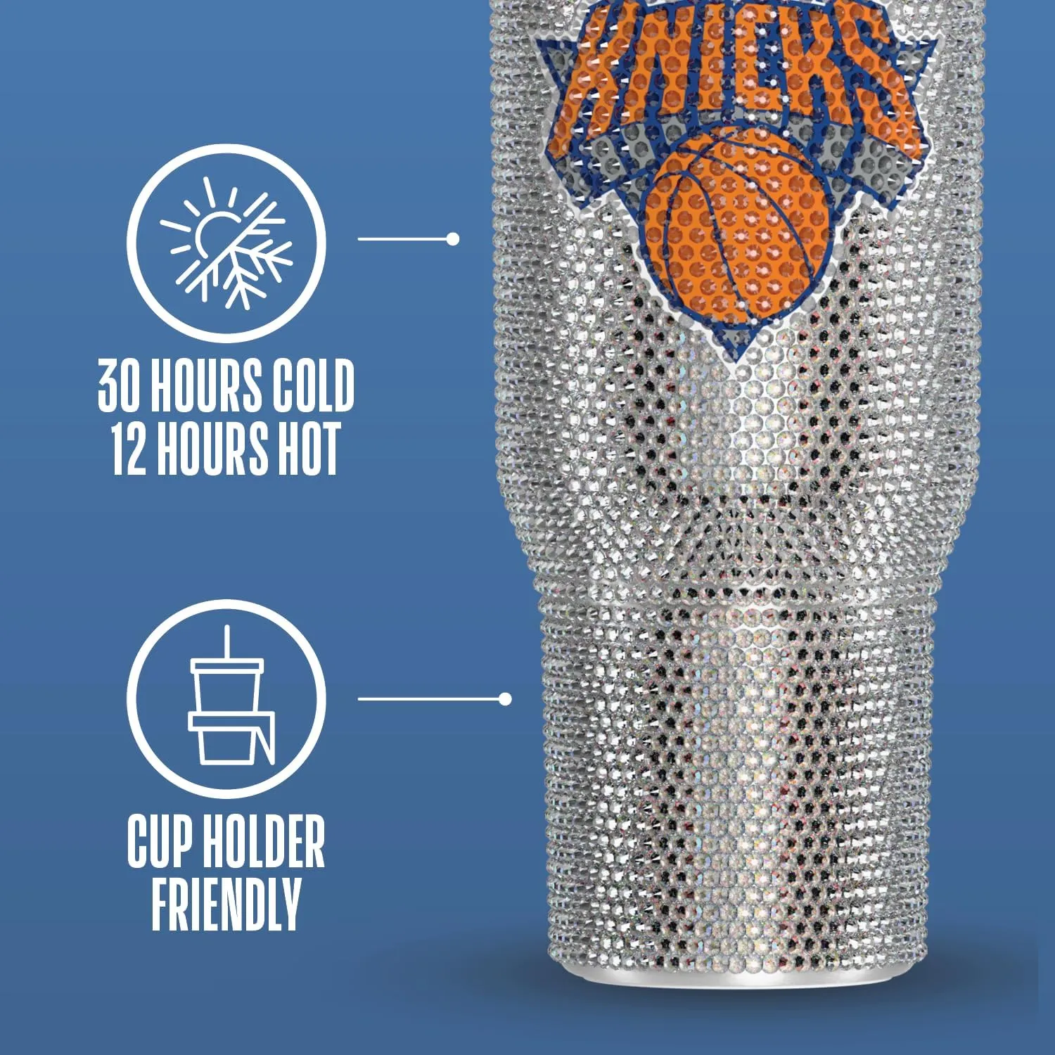 Hydrapeak x NBA Officially Licensed New York Knicks Voyager 40 oz Stainless Steel Bling Tumbler with Handle, Insulated Rhinestone Water Bottle With Straw & Lid, Includes Gift Box