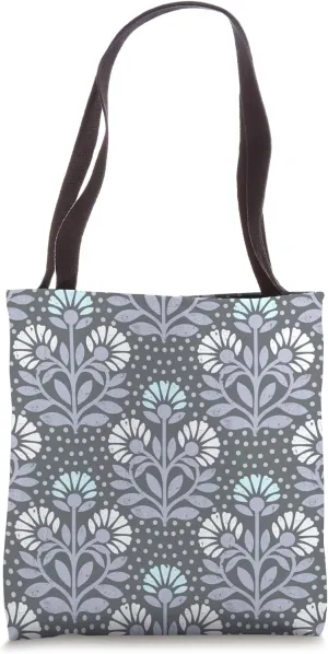 Icy Blue Floral Folk Pattern Scandinavian Style Tote Bag