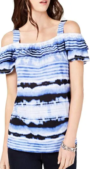 INC International Concepts Tie-Dyed Cold-Shoulder Top