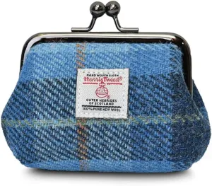 Islander The Coin Purse Made of Harris Tweed (Blue Tartan)