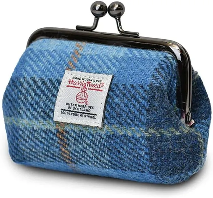 Islander The Coin Purse Made of Harris Tweed (Blue Tartan)